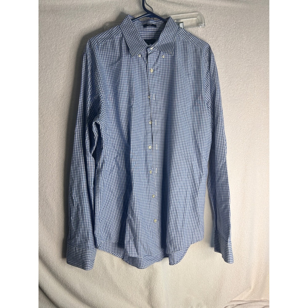 Gant Tech Prep Fitted Mens XL Blue Gingham Check Button Down Shirt 171-331578